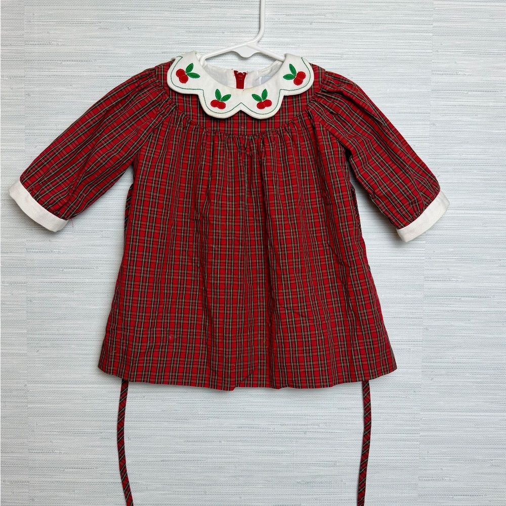 Florence Eisman Red Plaid and Cherries  collared Dress. 18mo